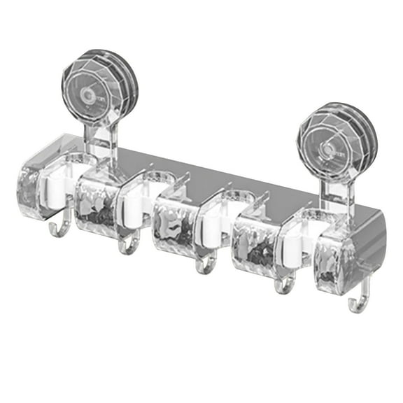 Broom Holder, Broom Holder Wall Mount,Strip Broom Holder,Mop And Broom Holder Wall Mount,No Drill Suction Cup Broom Holder,With 4 Racks And 5 Hooks For Bathroom, Laundry, Garage