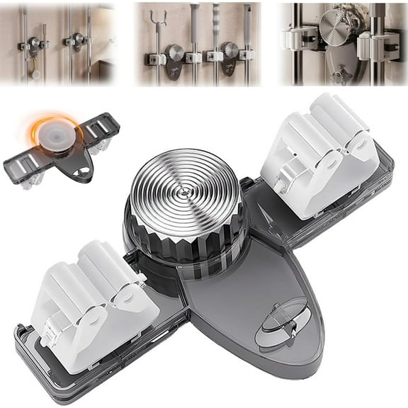 Broom Holder Mop Hanger, Command Mop and Broom Holder Wall Mount over the Door, Self Adhesive Laundry Room Organization and Storage Wall Mounted, Garage Cleaning Supplies Organizer(Gray*1PC)