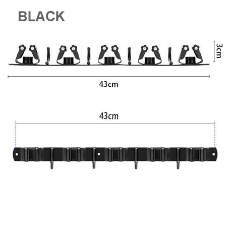 Broom Holder Mop Hanger Wall Mount Metal Organization Garage Storage Garden Kitchen Tool Organizer(5 Racks with 4 Hooks) black
