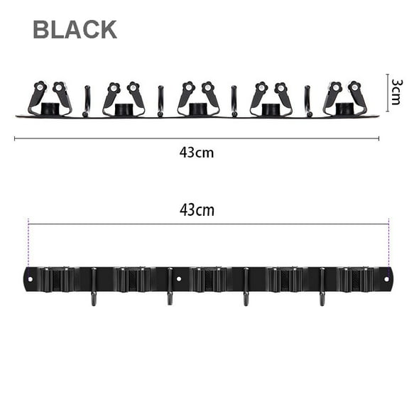Broom Holder Mop Hanger Wall Mount Metal Organization Garage Storage Garden Kitchen Tool Organizer(5 Racks with 4 Hooks) black