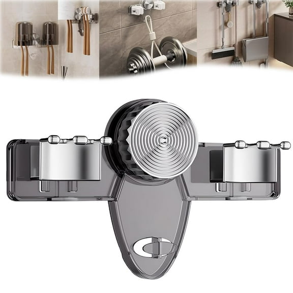 Broom Holder Mop Hanger, No punching Required Broom Hanger Retractable Towel Rack, Mop and Broom Holder Wall Mount Broom Hanger Organizer for Bathroom Kitchen and Laundry Room