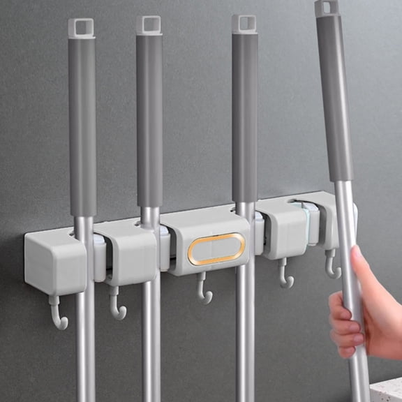 Broom Holder Mop Organizer, Wall Mounted Heavy Duty Rack, Plastic Storage for Kitchen Garage Garden Tools, Space Saving Clamp Sy, Topliu