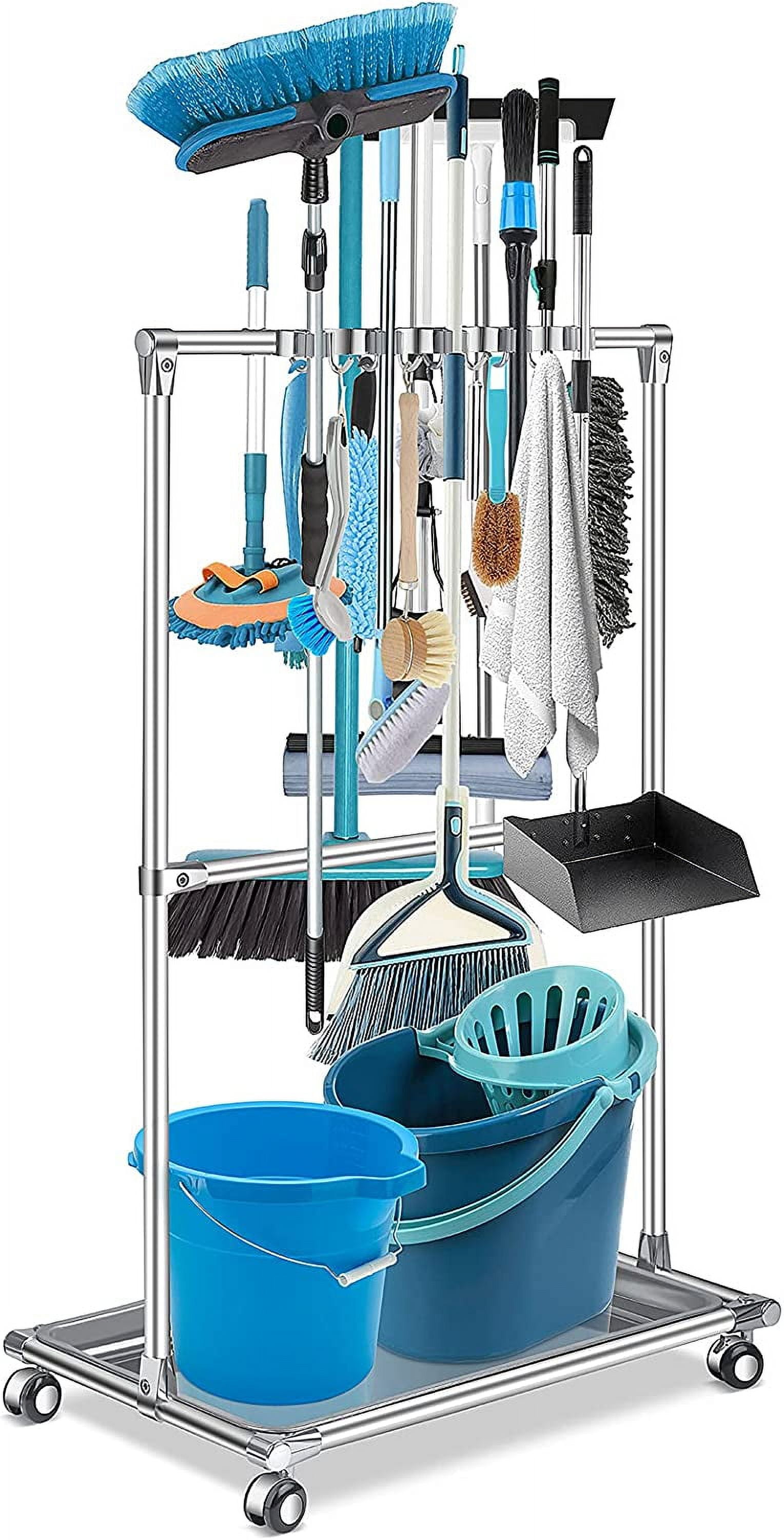 Broom Holder Organizer Movable Closet Storage Mop Rack Floor