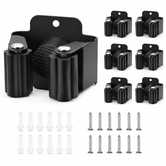 Broom Holder, Stainless Steel Command Broom Holder with Screws, Garden Tool Rack for Kitchen, Home, Bathroom, Garage Storage, Black