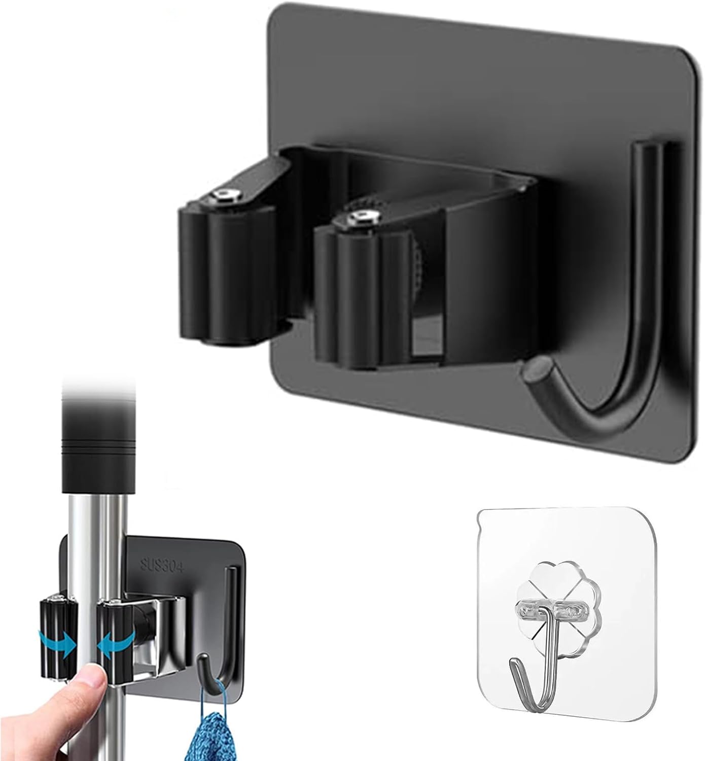 Broom Holder With Cleaning Supplies Organizer, Broom Closet Storage Cabinet Cleaning Caddy Cleaning Cart Mop Hanger Gripper Rack Hooks Janitorial Cart Util