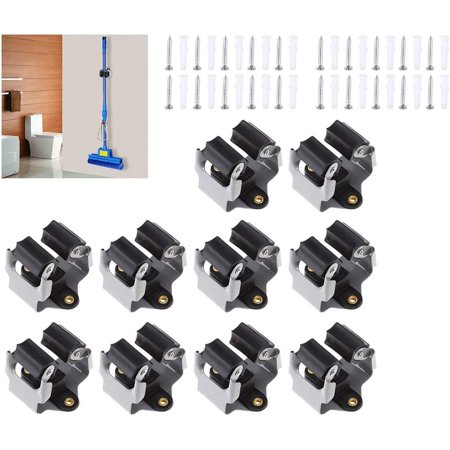 Broom Holder Wall Mount 10 Pack,Heavy Duty Metal Mop Broomstick Shovel Handle Hanging Clips Clamp Organizer Hanger Rack Gripper