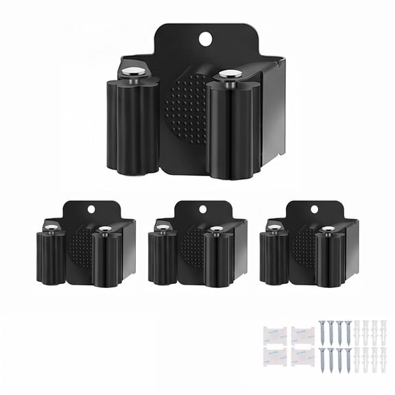 Broom Holder Wall Mount, 4PCS Broom Hanger Wall Mount, Stainless Steel Heavy Duty Mop Holder Broom Mop Hanger Wall with Screws, Garden Outdoor Tool Organizer Rack Broom Hanger (Black)