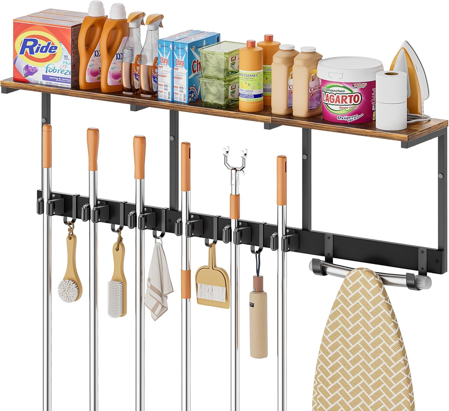 Broom Holder Wall Mount with Cleaning Supplies Organizer, Laundry Room ...