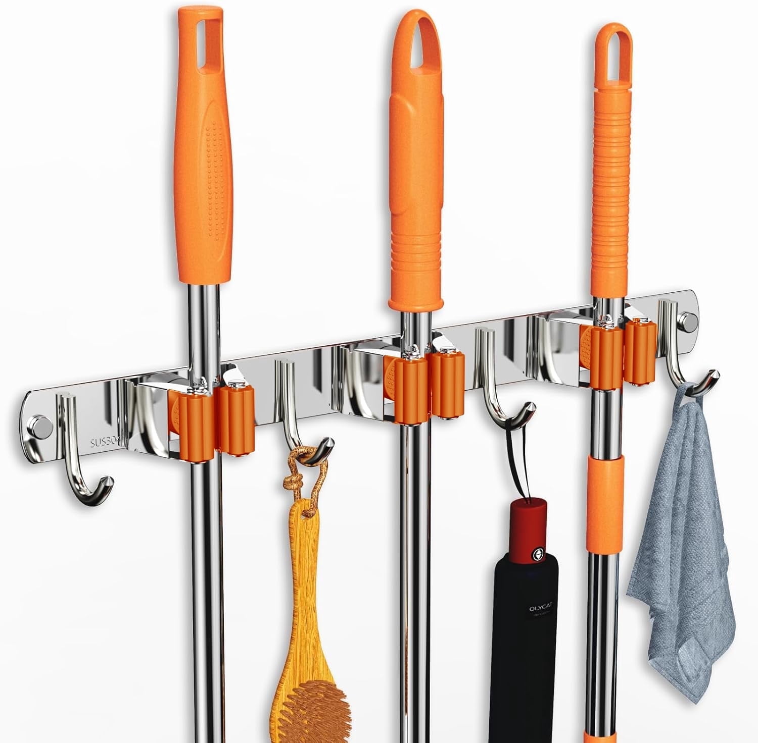 SONQUEEN Wall Mount Broom Holder 3 Racks with 4 Hooks - Walmart.com