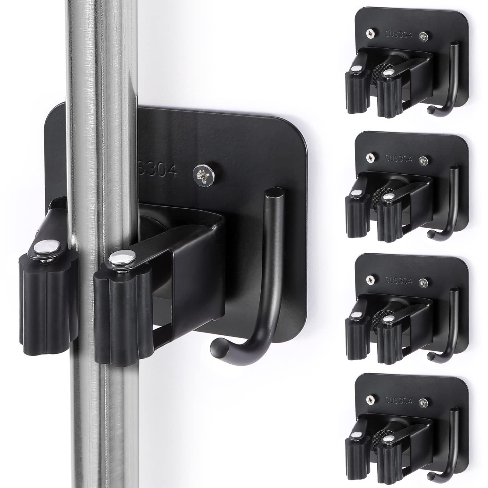 Broom Holder Wall Mount Screw Drilling, Sturdy Heavy Duty Stainless ...