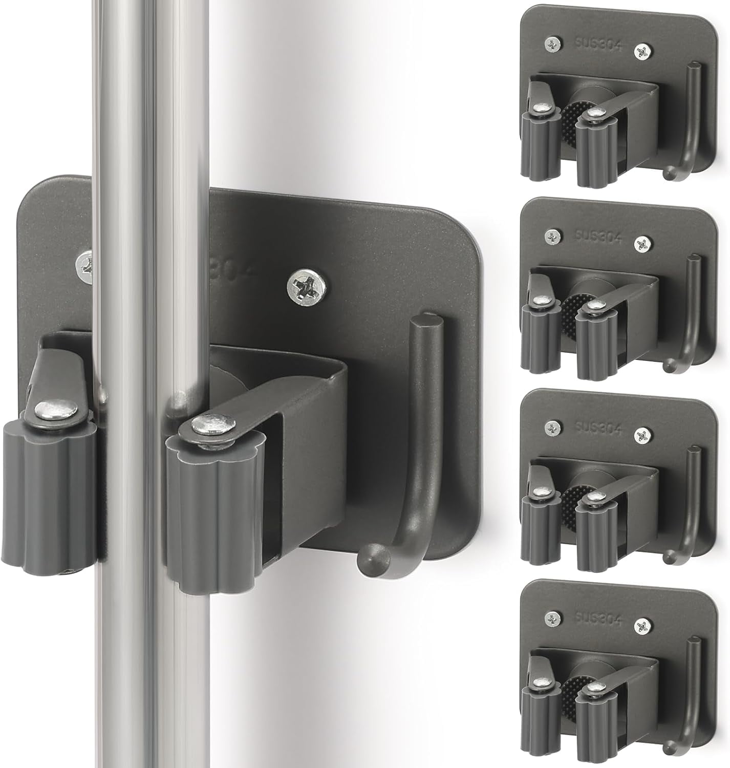 Broom Holder Wall Mount Screw Drilling, Sturdy Heavy Duty Stainless ...