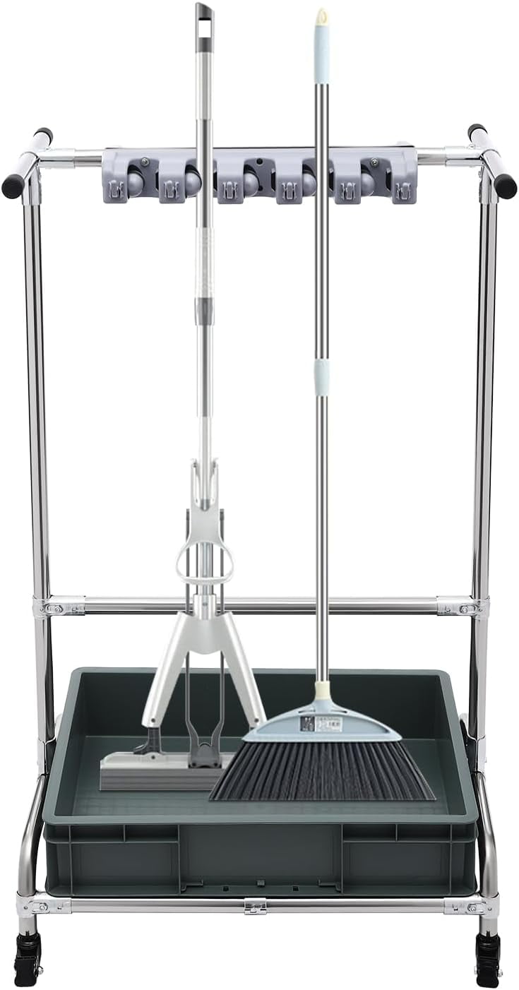 Broom and Mop Holder Put Wet Mops Movable FloorMounted Mop Rack Floor
