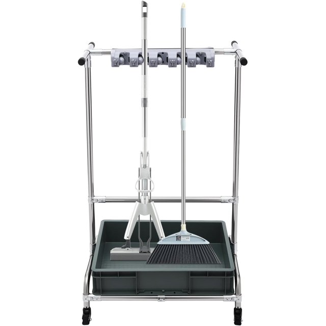 Broom and Mop Holder Put Wet Mops Movable FloorMounted Mop Rack Floor