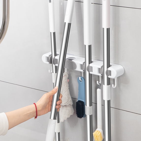 Broom Mop Holder Wall Mount, Hanger Storage Organizer for Home, Kitchen, Garage, Garden, Laundry Room, Bathroom Organization and Storage(4 Racks 5 Hooks)