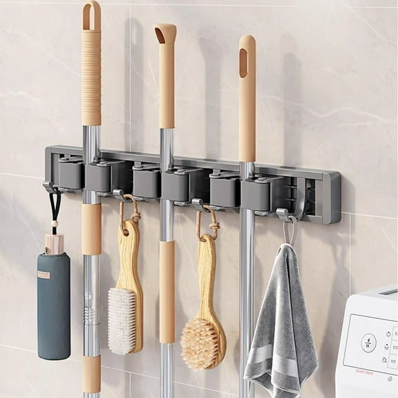 Broom Mop Holder Wall Mounted Broom Hanger Garage Organizer Storage Tool Racks Garage Storage Garden Kitchen Tool Organizer for Home Kitchen Garden Laundry（ 3 Racks 4 Hooks ）