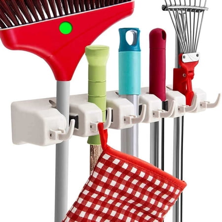 Broom Organizer Wall Mount ,Mop and Broom Holder Wall Mount ,Garage Storage Rack&Garden Tool Organizer - 5 Position 6 Hooks for Home, Kitchen, Garden, Tools, Garage Organizing