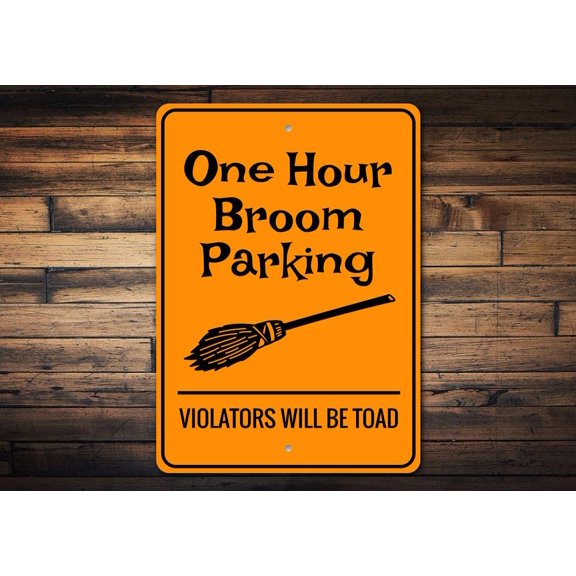 Broom Parking Halloween Novelty Sign, Metal Wall Decor - 10x14 inches