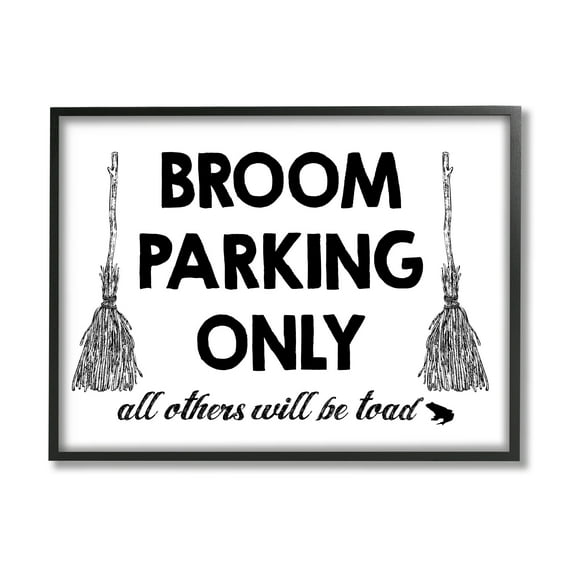 Broom Parking Witty Halloween Witch Phrase Typography Holiday Graphic Art Framed Art Print Wall Art