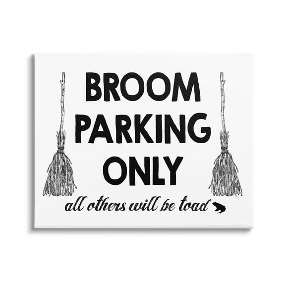 Broom Parking Witty Halloween Witch Phrase Typography Holiday Graphic Art Gallery-Wrapped Canvas Print Wall Art