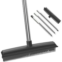Broom for Pet Hair, Rubber Pet Hair Removal Broom for Carpet, Carpet Rake for Dog/Cat Hair Removal with Telescoping Long Handle, for Hardwood Floor, Tile, Easy to Clean (Black)