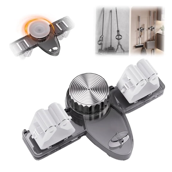 Broom Rack Mop Rack, 2025 New No Drilling Suction Cup Adjustable Storage Rack with Hooks, Space Saving Removable Wall Mounted Storage Rack for Bathroom Kitchen Garage Laundry Room 2pcs Little Squirrel