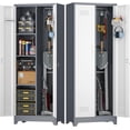 thumbnail image 1 of Broom Storage Cabinet, Metal Utility Storage Cabinet with Hanging Rail, 65" Tall Cleaning Tool Organizer with Shelves and Doors, for Home, Garage, Office, Balcony, 1 of 7