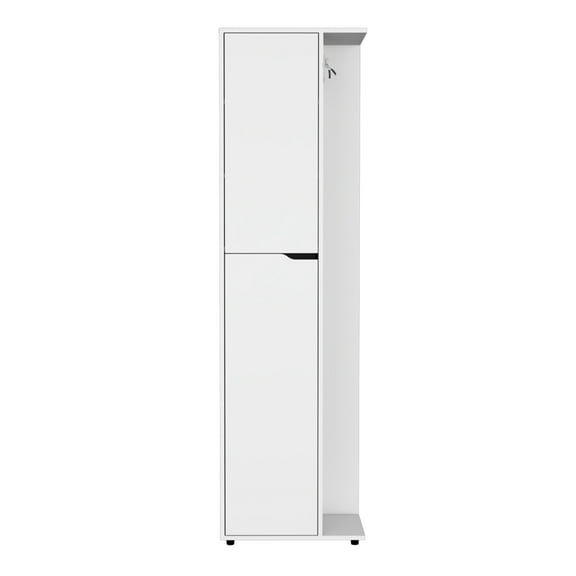 Broom Storage Closet For Kitchen - 69.5" Tall Cleaning Tool Cupboard, Engineered Wood, White Classy Design, Effortless Assembly Storage, Charming Style Design Decoration,