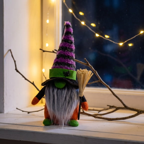 Broom Witch Faceless Resin Doll Set, Spider Accent Mini Figurine, Spooky Table Prop for Entryway, Halloween Gift Layout