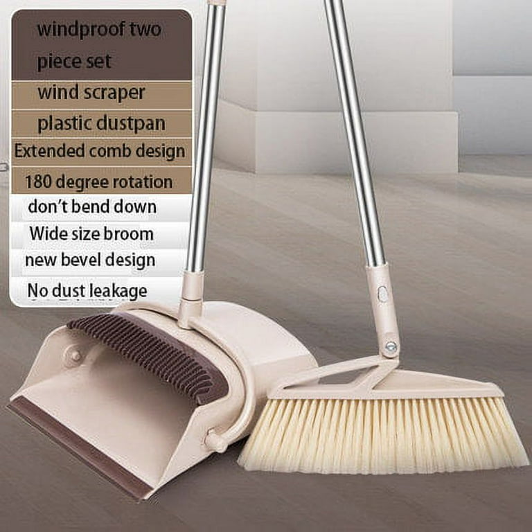 Dust Pan Handle Broom Upright Sweep Long Handled Dustpan and Brush Set