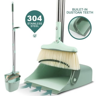 Dust pan Broom Set with Upgrade Combo and Sturdiest Extendable Long Handle,  4 Layers Bristles, Upright Standing for Home, Office, Kitchen, Lobby –  USAWWS