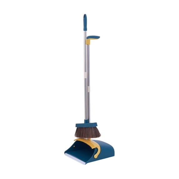 Broom and Dustpan Set for Home, Cleaning Teeth Combo Set with 55" Long Handle, Indoor Sweep Tool for Office, Kitchen, Lobby Floor, Bluish Blue
