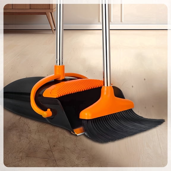 WEFANCY Broom and Dustpan Set, Long Handle Upright Standing Cleaning Combo for Home & Office, White