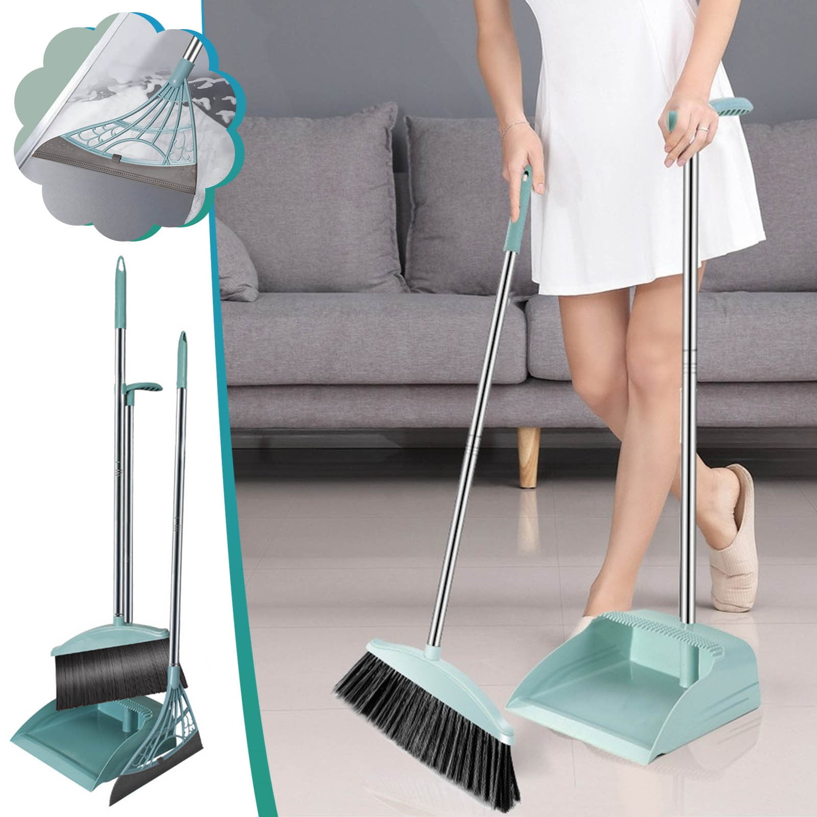 Broom and Dustpan USUPDD Long Handle Brooms and Dustpan, Squeegee Set
