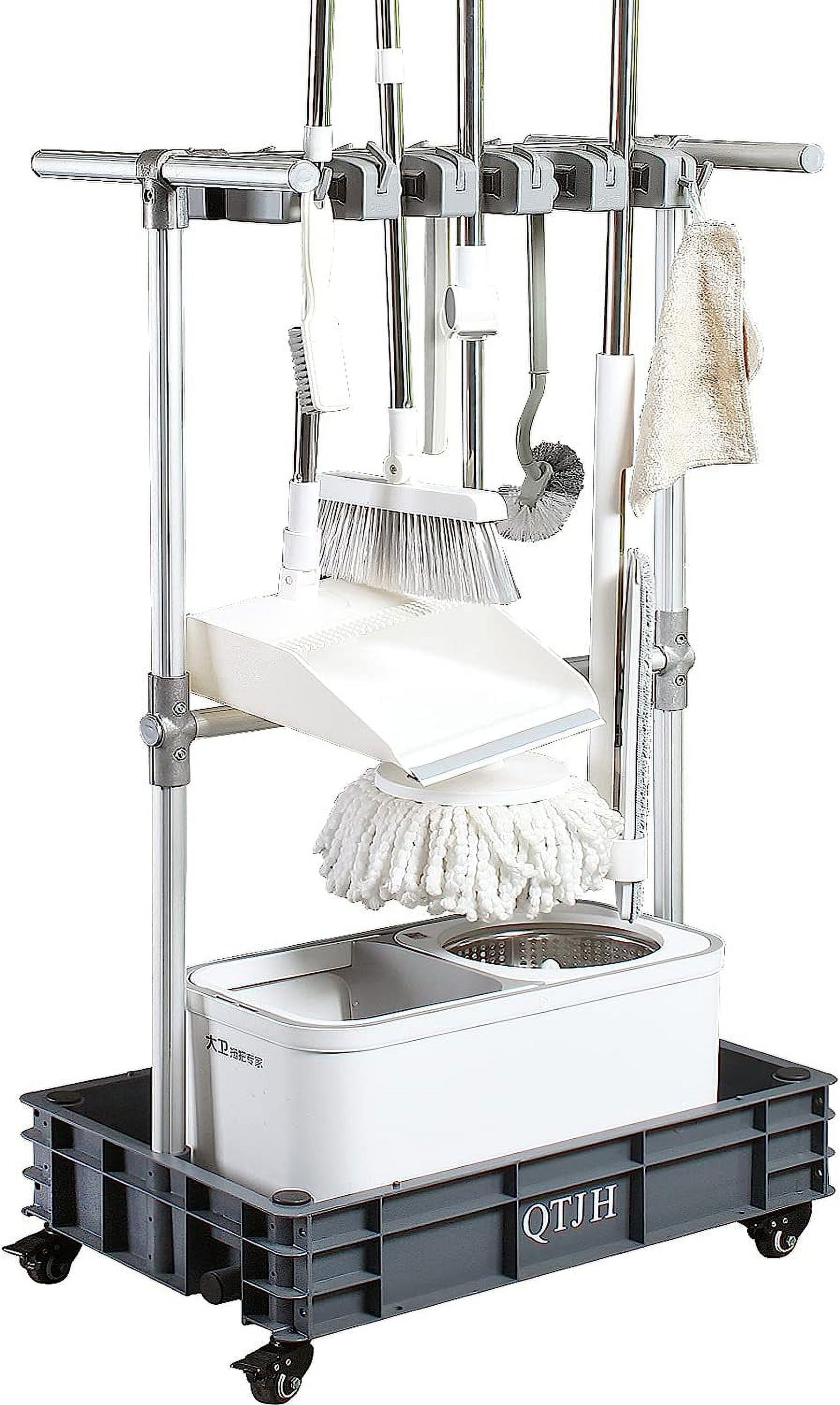 Broom mop Holder Cleaning Supplies Organizer Janitorial carts on Wheels