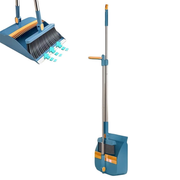 Broom with Built-in Comb Dustpan for Pet Hair Removal, 180° Rotatable Head