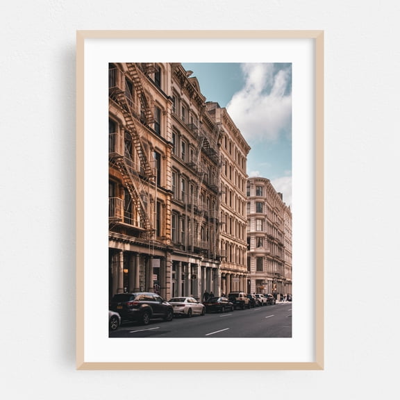 Broome Street, SoHo - Manhattan New York Photography Architecture Cityscape Street Photography Vintage Travel Poster Oak Framed Wall Art Print 5 x 7 inches