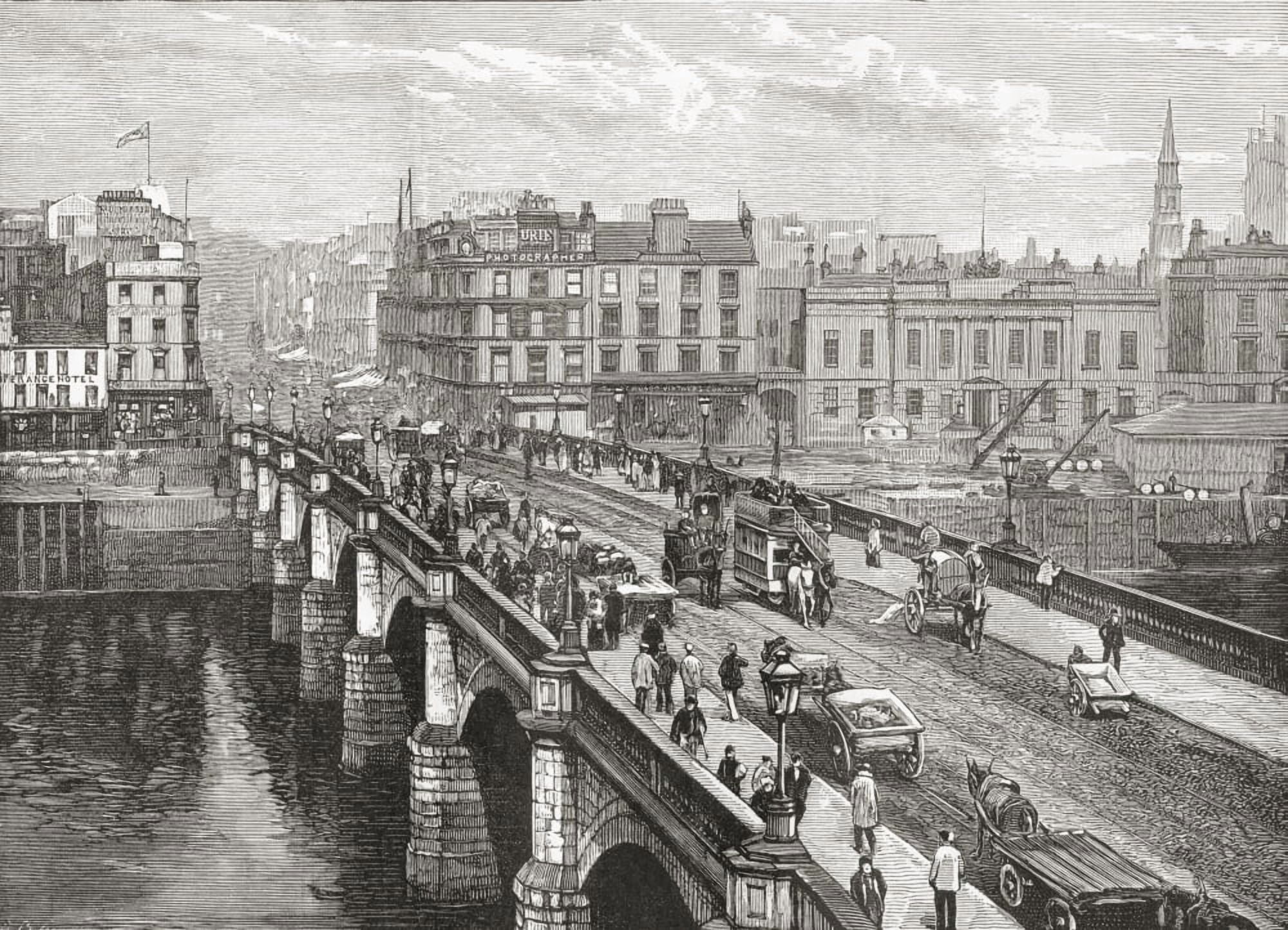 The Broomielaw Bridge Over The River Clyde Glasgow Scotland In The Late 19Th Century From Our Own Country Published 1898 Canvas Art - Ken Welsh Design Pics (17 x 12)