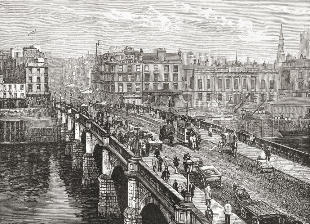 The Broomielaw Bridge Over The River Clyde Glasgow Scotland In The Late 19Th Century From Our Own Country Published 1898 Canvas Art - Ken Welsh Design Pics (34 x 24)