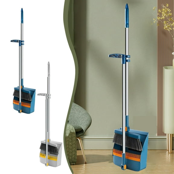 Brooms - Double-layer Scraper Foldable Dustpan Non-stick Hair Catcher Stainless Steel Handle for Home Floor, 35 x 9.4 x 9.4 in, (Blue), JASKFLY