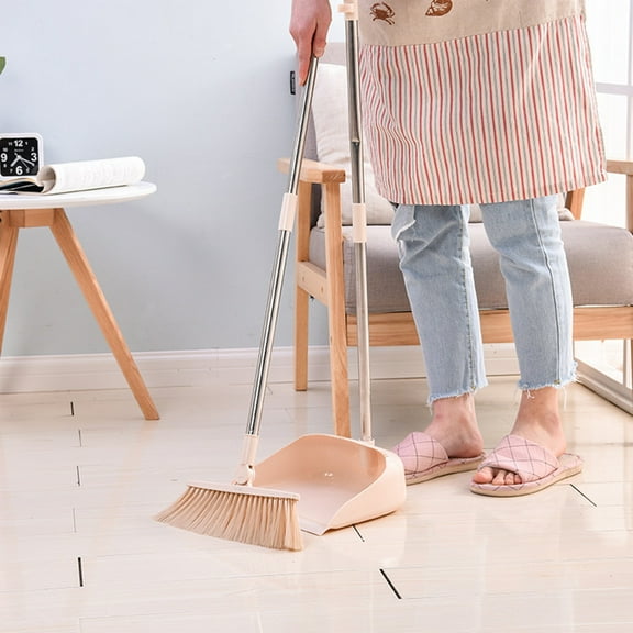Broomstick Dustpan, Plastic Brush, Cleaning Set, Built-in Comb, for Kitchen Bathroom Living Room, Floor Sweeping Tool | Beige KTFgvq