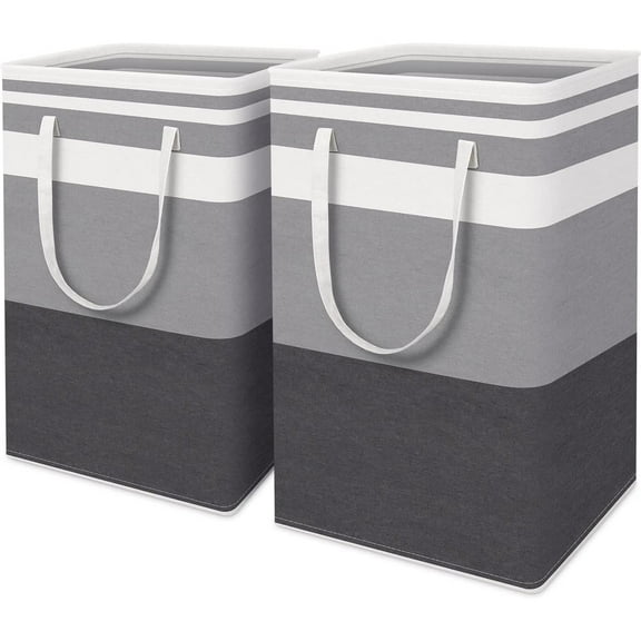 Brotasdro 75L Rectangular Collapsible Fabric Laundry Hamper, Gray, 2 Pack, Adult