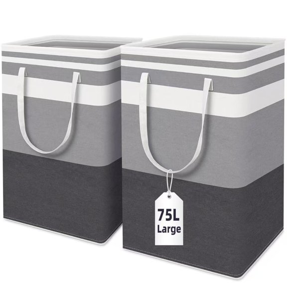 Brotasdro 2 Pack 75L Large Laundry Basket, Collapsible Waterproof Hamper for Laundry Room, Bedroom & Dorm, Gray