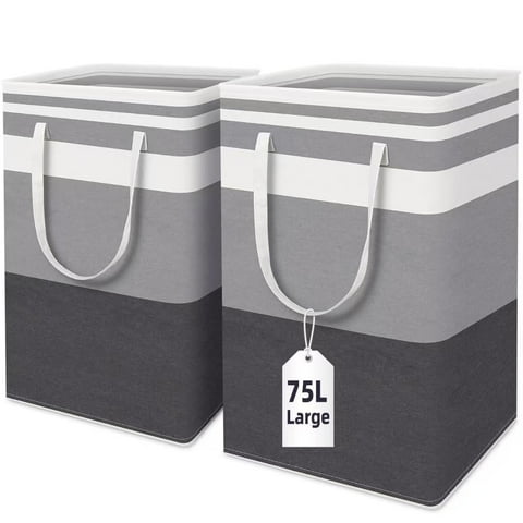 Brotasdro 2 Pack 75L Large Laundry Hamper, Waterproof Collapsible Basket with Reinforced Handles for Laundry Room, Dorm Room, Bedroom, Gray