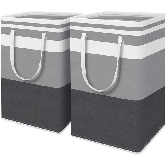 Brotasdro Large 75L Collapsible Fabric Laundry Hamper with Handles, Gray, 2 Pack