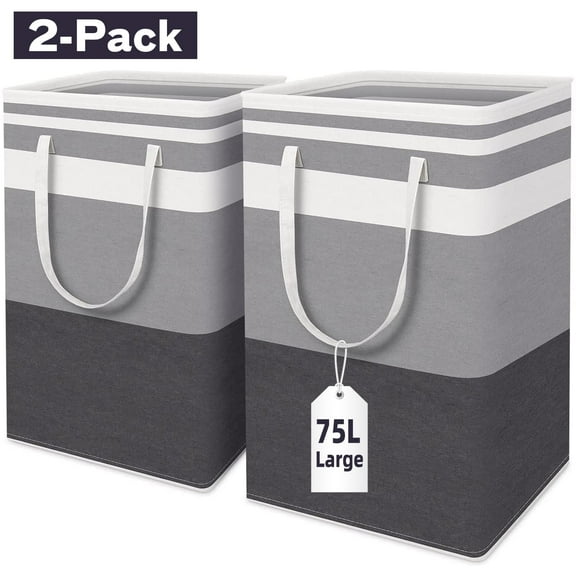 Brotasdro Laundry Basket, 2-Pack 75L Large Collapsible Waterproof Laundry Hamper for Dorm, Clothes, Toy, Home Storage