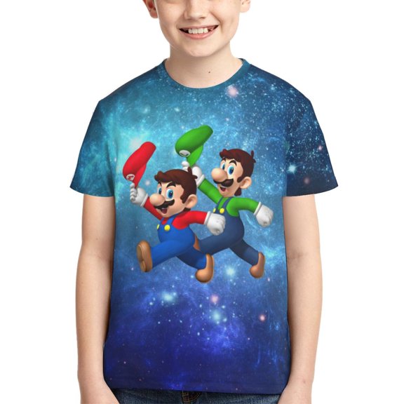 Bros Luigi's Mansion Mario Teen T Shirts Unisex Crewneck Short Sleeve T-Shirt Tees Top For Boys Girls Youth Kids X-Small
