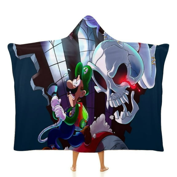 Bros Luigi's Mansion Soft Wearable Blanket Hoodie Hooded Blanket Warm Decor Gift For Kids Adult For Sofa Bed Office