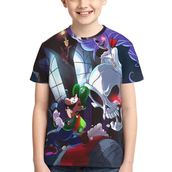 Bros Luigi's Mansion Teen T Shirts Unisex Crewneck Short Sleeve T-Shirt Tees Top For Boys Girls Youth Kids X-Large