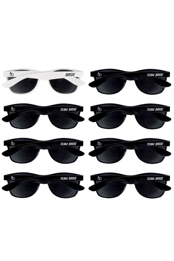 Bachelorette Party Sunglasses - 1 Bride and 7 Team Bride Sunglasses Pack for Bridal Wedding