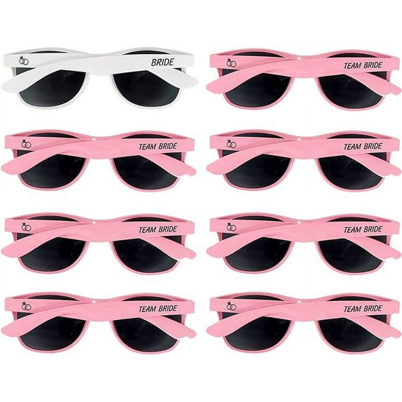 Brosash Bachelorette Party Sunglasses Set - 1 Bride and 7 Team Bride Sunglasses Pack for Bridal Wedding